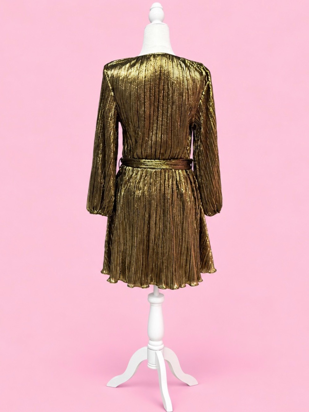 β¨ Bardot Metallic Gold Pleated Wrap Dress β¨ - Picture 3 of 6